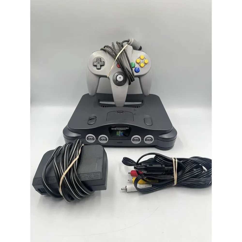 Nintendo 64 Console Bundle OEM Gray Controller & Cords Tested Working!